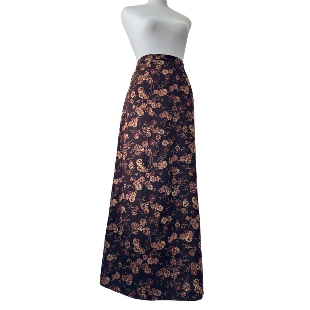 Vintage Y2K J. Marco Brown Floral Print A-Line Maxi Skirt